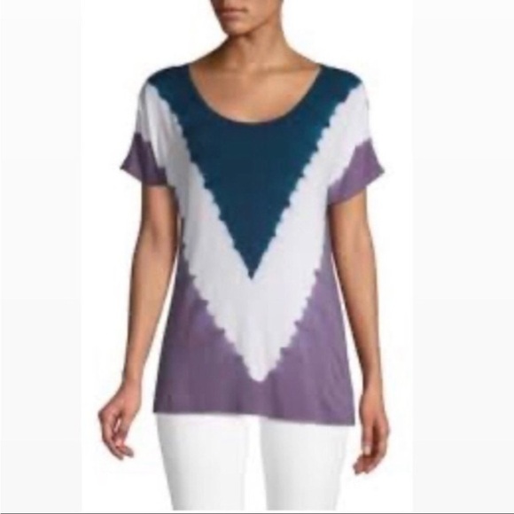 Nanette Lepore Paradise Purple Tie Dye Stretch SHORT-SLEEVE Swing stylish Top - Picture 1 of 5